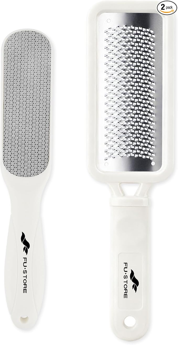Fu Store 2 Pack Foot Files Callus Remover Stainless Steel Foot Rasp and Dual Sided Feet File Professional Scrubber Pedicure Tools Premium for Feet Care Remove Hard Skin, White