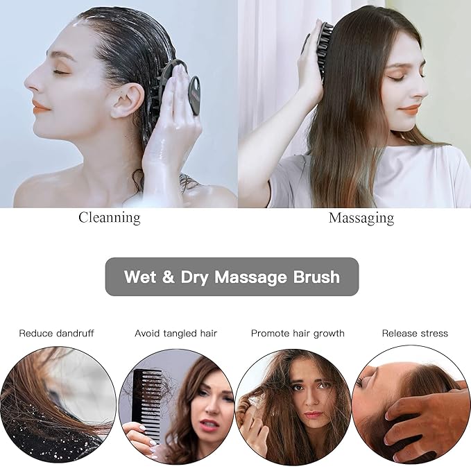 One-piece Silicone Scalp Massager Shampoo Brush Hair Wash, Black+Pink