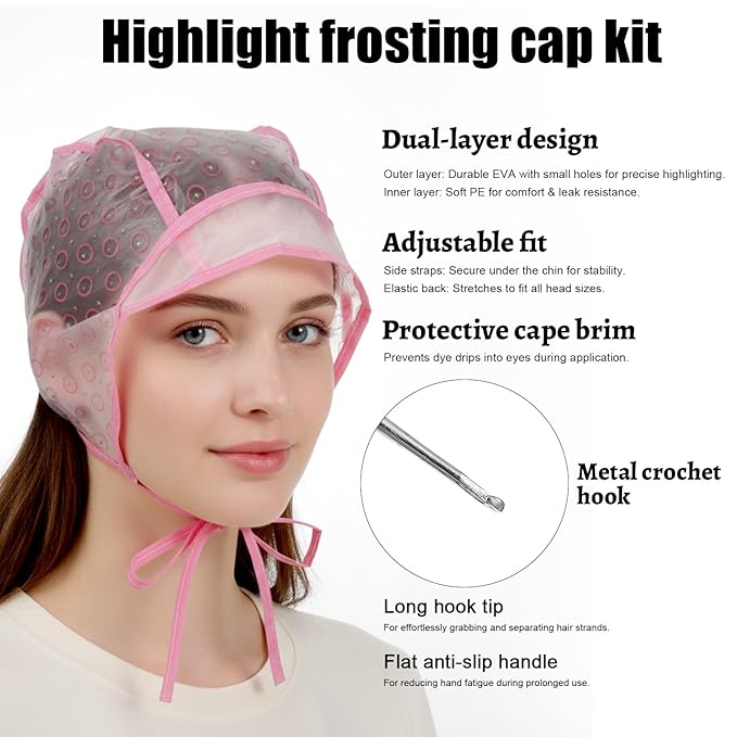 3 Sets Highlight Cap Kit with 3 Pcs Hair Highlighting Caps, 3 Pcs Styling Tools, 3 Pcs Disposable Hair Dye Shawl, 3 Pairs Gloves, 3 Pcs Dye Brushes Highlight Hairs Coloring Kit for Salon Hairs