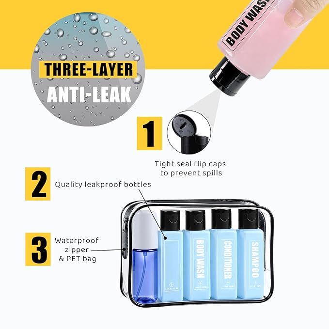 GearTrust TSA Travel Size Bottles for Toiletries, Shampoo Travel Bottles
