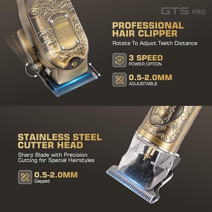 GTSPROProfessional Hair Clippers & Beard Trimmer Set for Men – Cordless Barber Clippers with LCD Display, Precision Trimmer & Travel Case – Gifts for Men Husband Father