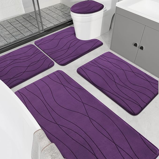 YIHOUSE Bathroom Rugs Set 5 Piece, Memory Foam Bath Mat Dark Grey