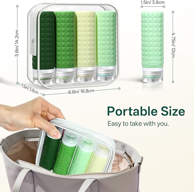 Firstfooby Travel Bottles for Toiletries, TSA Approved Travel Size Containers, Leak Proof Silicone Shampoo Bottles, Small Toiletry Containers with Clear Bag for Shampoo Conditioner Lotion