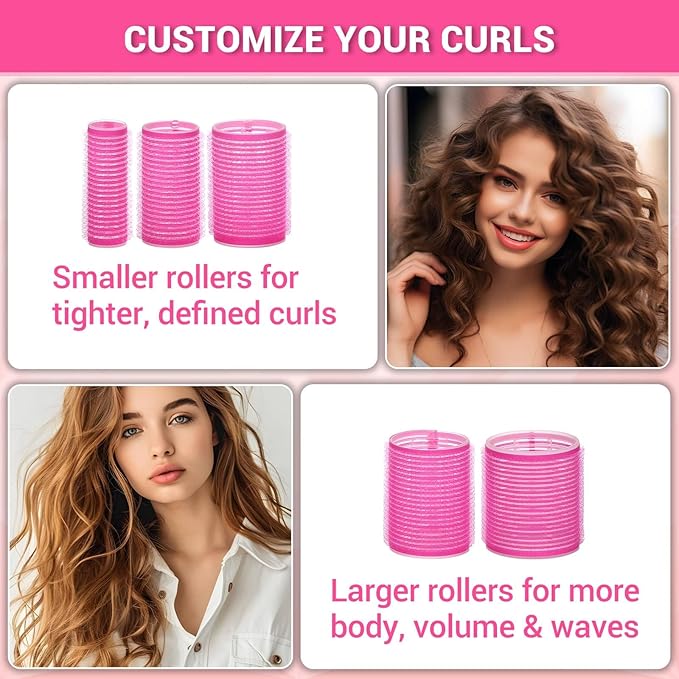56 Pcs Hair Roller Set for Blowout Look, Long Medium Short Hair Volume; 30Pcs Rollers, 5 Sizes, 24 Pcs Clips, Storage Bag