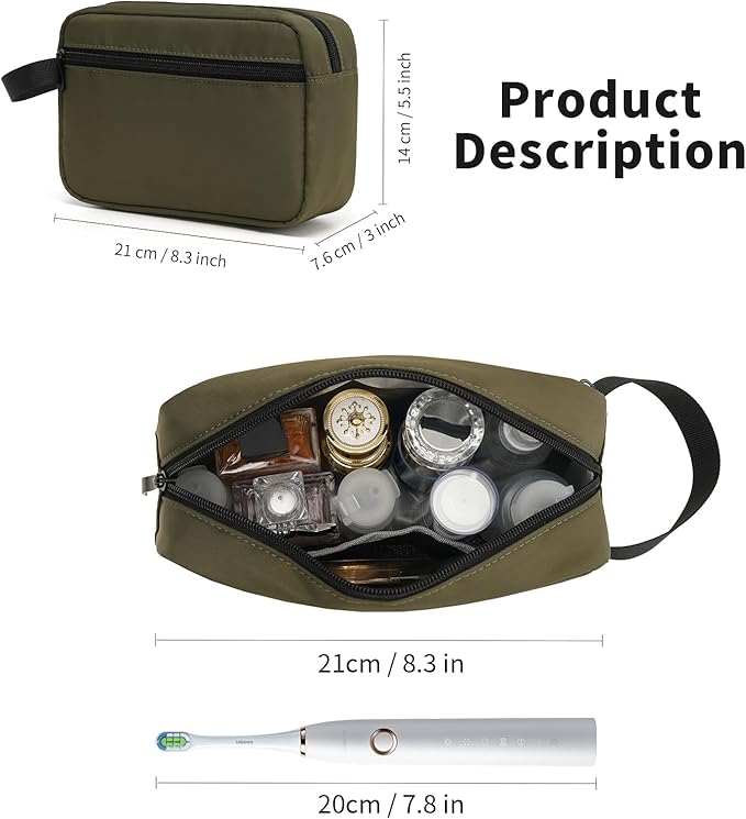 XIRYOHEAUR Travel Hanging Toiletry Bag with Carry Handle - Water-Resistant Small Cosmetic Organizer for Men & Women, Makeup, Shaving Kit, Gym & Travel Essentials (Olive Green)