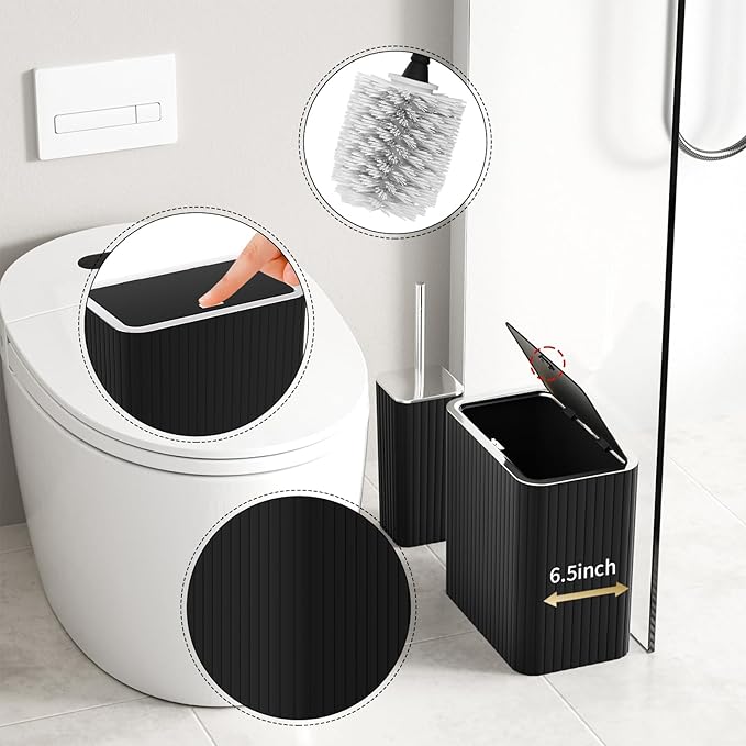 InnJoey Bathroom Accessory Set - Bathroom Set, 12PC Bathroom Accessory Set, Black Bathroom Accessories Set, Mini Trash Can, Toilet Brush, Trash Can & Soap Dispenser