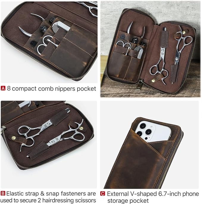 CONTACTS Full Grain Leather Manicure Set Case for Men Hairdressing and Nail Clipper Tool Organizer Travel Grooming Kit Pouch Empty Pouch by Handmade (Case Only)