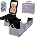 GALHUBIS Makeup Train Case, Portable Makeup Case with Mirror, 2-Trays Cosmetic Organizer Case,Nail Polish Organizer, Travel Makeup Box, Profesional for Salon Barber, Purple