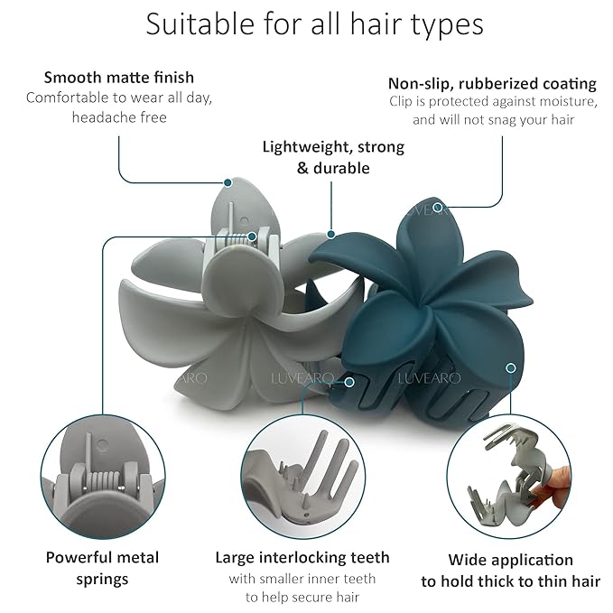 Flower Hair Clips for Women and Girls Thick to Thin Hair Medium Cute Claw Clips Decorative Plumeria Hawaiian Hair Accessories Nonslip Hawaiian Matte