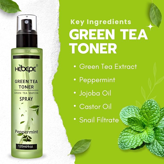 Hebepe Green Tea Matcha Facial Toner Mist, Peppermint, 120ml