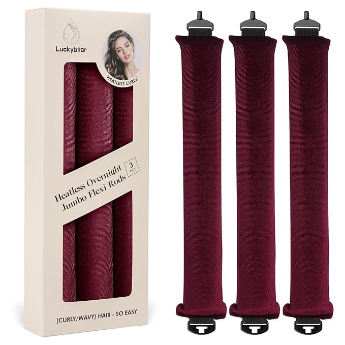 Overnight Heatless Hair Curler Satin Flexi Rods for Heatless Overnight Jumbo Curls, No-Heat Styling Tools for All Hair Types, 3pcs Wine