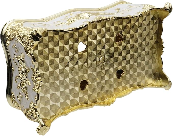 9.45"x5.43"x3.94" Luxurious Rose Tissue Box with Imitation Diamonds, Embossed Flowers, Elegant Tissue Paper Holders for Home Toilet Bath Hotel,Gold-White