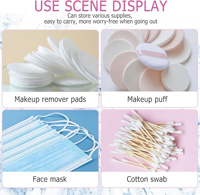KALIONE 3-Piece Portable Travel Cotton Pad Holder - Bathroom Vanity Countertop Storage Organizer - Cotton Ball & Swab Dispenser - Transparent