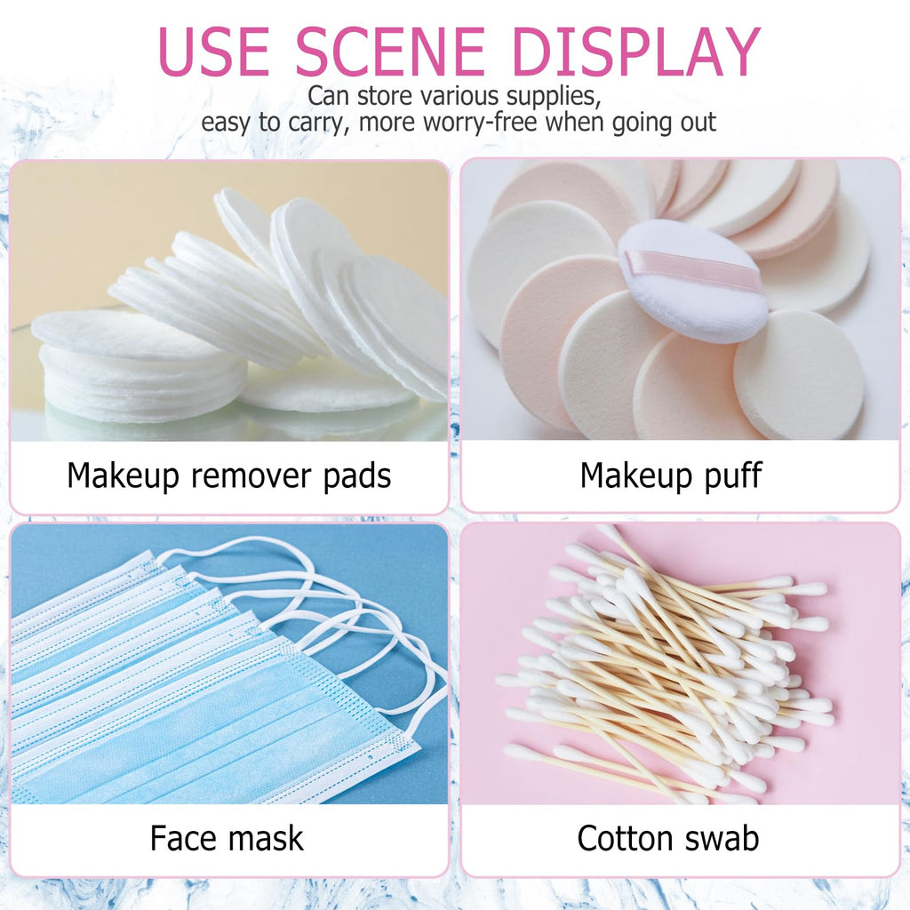 KALIONE 3-Piece Portable Travel Cotton Pad Holder - Bathroom Vanity Countertop Storage Organizer - Cotton Ball & Swab Dispenser - Transparent