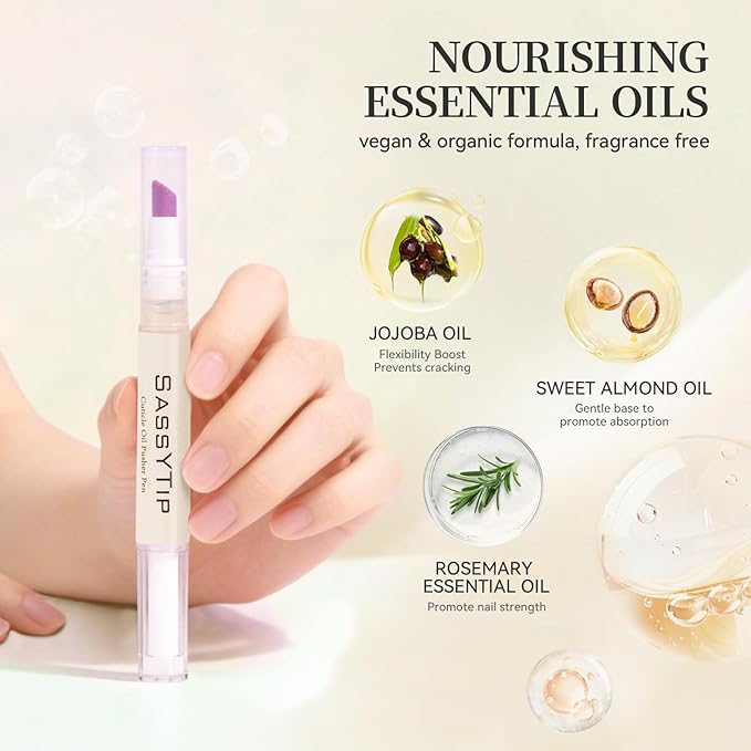 SASSYTIP Ceramic Cuticle Pusher & Oil Pen, 2ml Rose + Fragrance Free Scented Nail Care Pen, Gentle Cuticle Remover for Dry & Damaged Nails, Moisturize Strengthen Brighten (Pink3.0&Beige3.0)