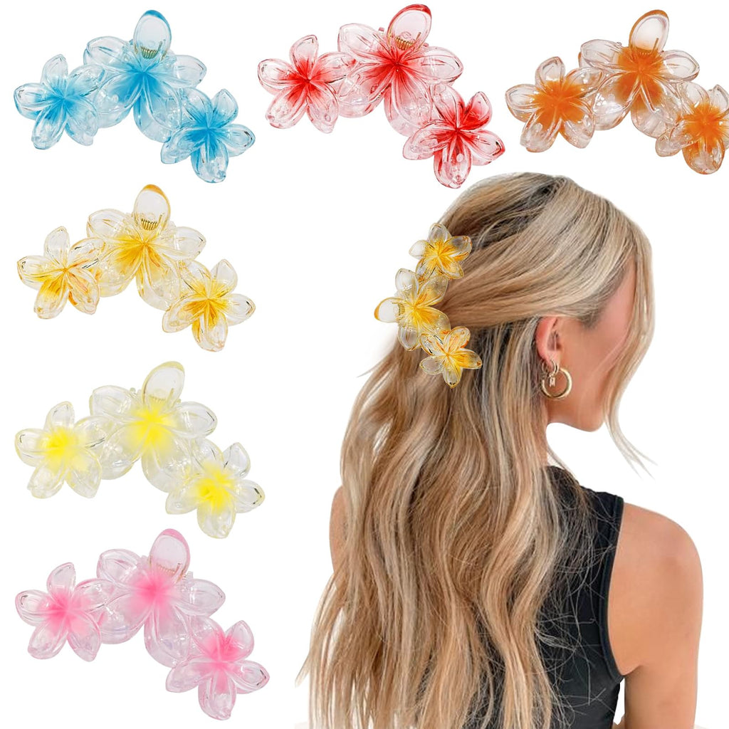YONOY 6Pcs Flower Hair Clips for Women,Non-Slip Matte Flower Hair Clips for Women,Hawaiian Hair Flower Clip Large Plumeria Strong Hold Hair Claws Banana Cute Clip Beach Hair Accessories
