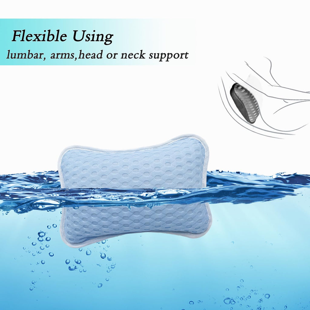 Bath Pillows for tub,Home Spa Pillows for Bathtub, Hot Tub,Head and Neck Support with 2 Strong Suction Cups,New Blue