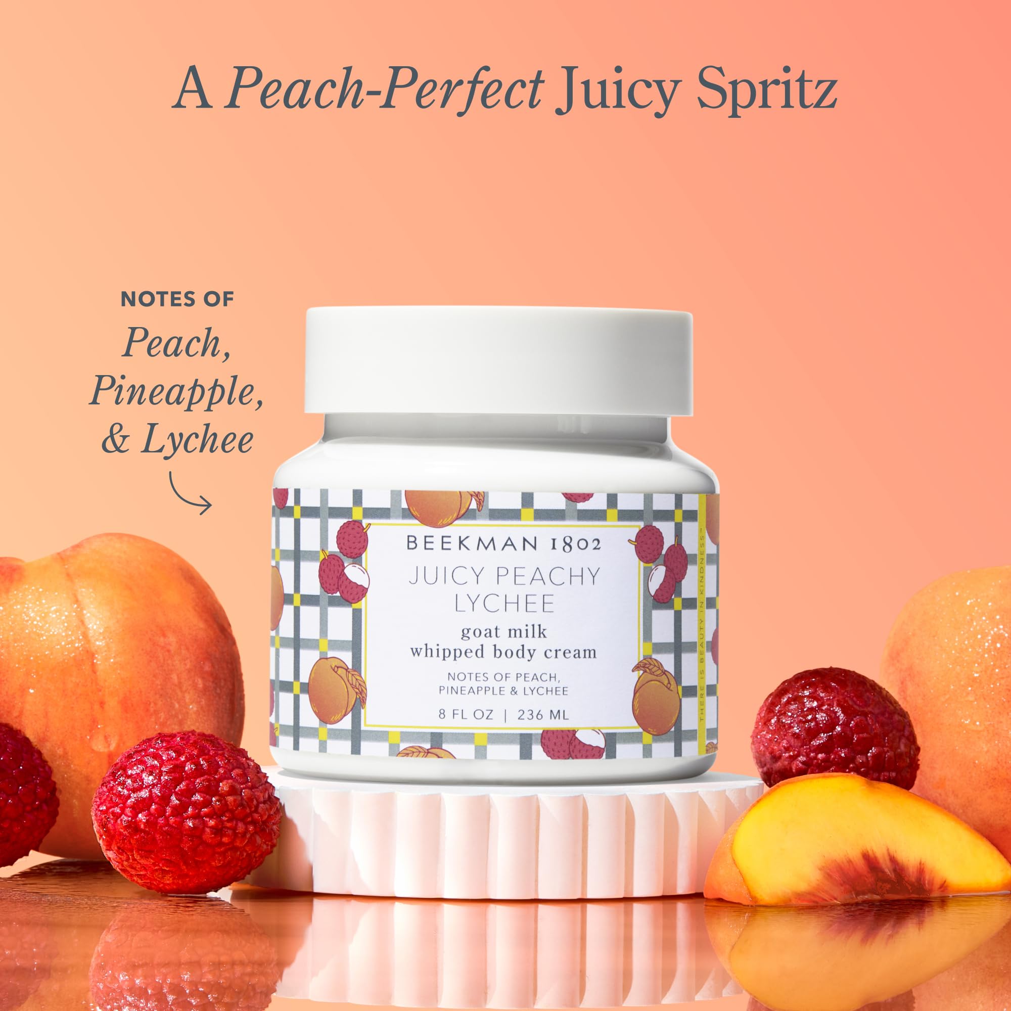 Beekman 1802 Goat Milk Whipped Body Cream, Juicy Peachy Lychee, 8 oz