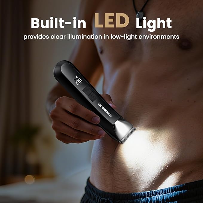 MAXGROOM Manscape 3-In1 Body & Pubic Hair Trimmer for Men, IPX7 Waterproof Ball & Groin Shaver with LED Light, Electric Razor with Travel Pouch & USB Rechargeable, Gifts for Men (Black)