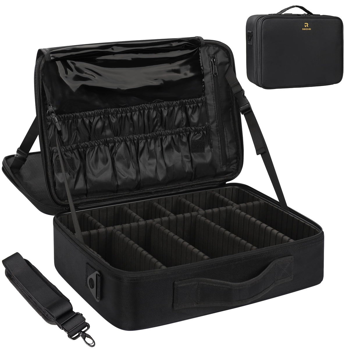 MONSTINA Large Makeup Case, 3 Layers Makeup Bag Cosmetic Organizer Brush Bag Barber Train Case Makeup Artist Box for Hair Curler Hair Straightener Brush Set and Cosmetics