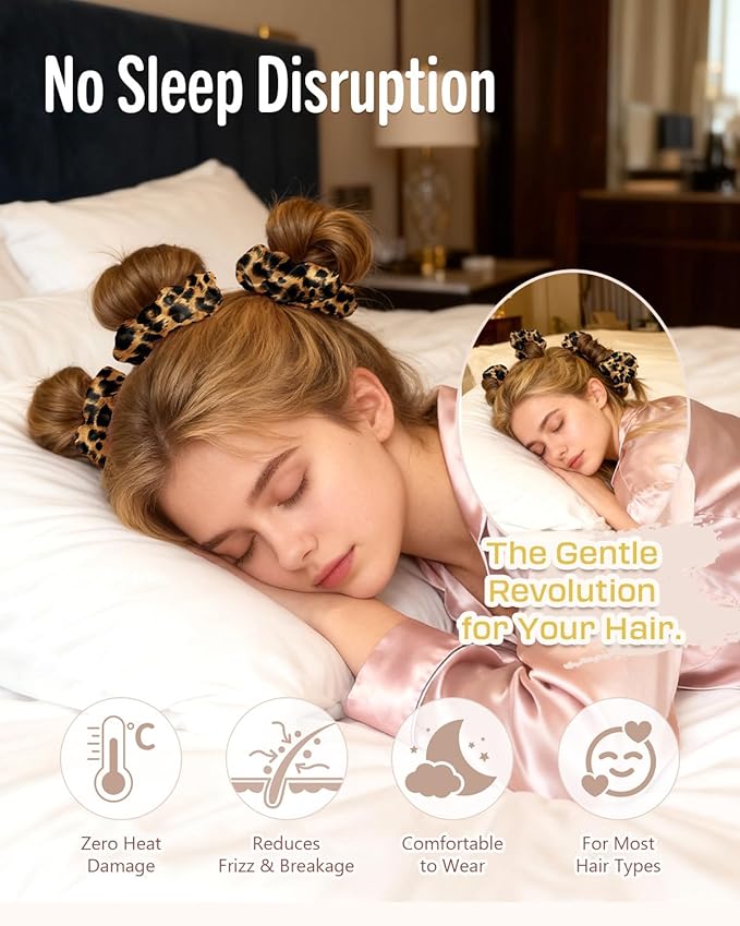 BONNET QUEEN 3 Pack Small Satin Heatless Hair Curler for Medium to Long Thick Hair, Heatless Curls Overnight, Hair Curlers to Sleep In, Damage-Free Small Curls with Built-in Scrunchie, Leopard