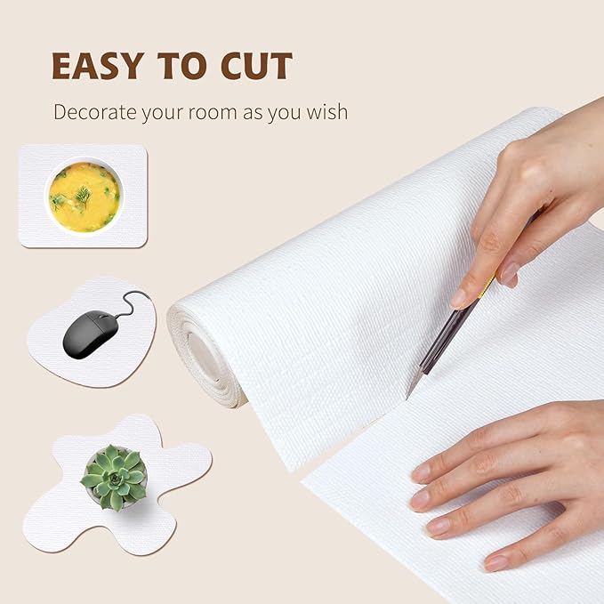 Shelf Liners for Kitchen Cabinets Non Adhesive Drawer Liner 12in x 30FT Pure White Thickened Shelf Liner Strong Non-Slip Easy to Clean for Tool Box Refrigerator with Knife and Tape Measure