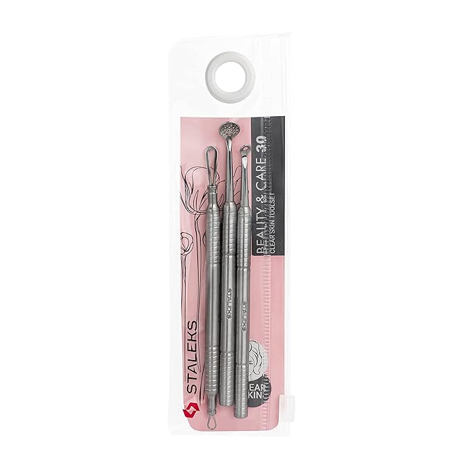 STALEKS Beauty & Care Pimple Popper Tool Kit – Blackhead Remover Tools for Mechanical Cleansing – Pimple Extractor & Comedone Extractor in a 3Pc Stainless Steel Acne Tools Set