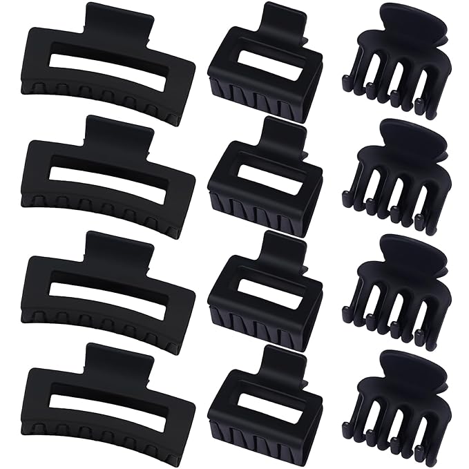 SMKSL 3 Styles Hair Clips for Women Small Medium Big Claw Clips for Thin Thick Hair 12 Pcs Hair Claw Clips Hair Clips Combination Hair Accessories for Women (Black)