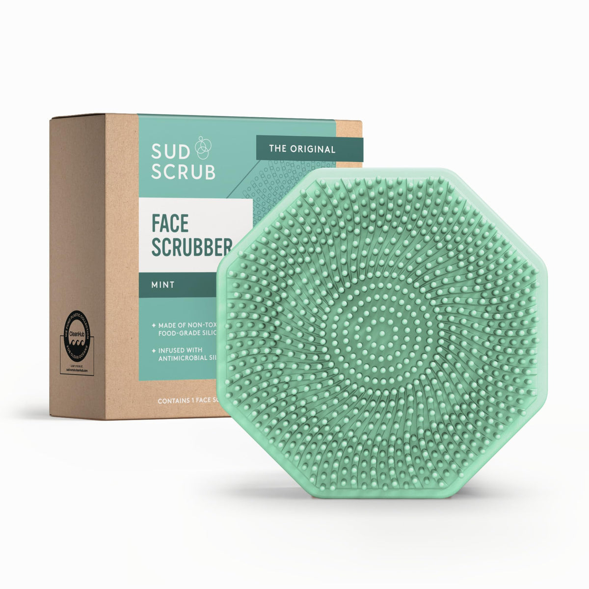 Sud Scrub® Antimicrobial Silicone Face Scrubber, 1 Pack, Gentle Face Exfoliator for Sensitive Skin, Eco Friendly Facial Cleansing Brush, Exfoliating Face Brush for Men and Women (Charcoal)