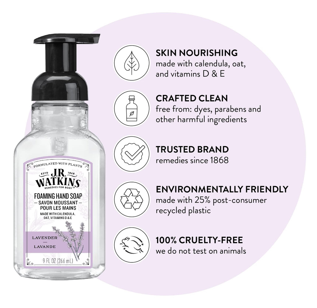 J.R. Watkins Moisturizing Foam Hand Soap Dispenser 3 Pack, Lavender 9 fl oz