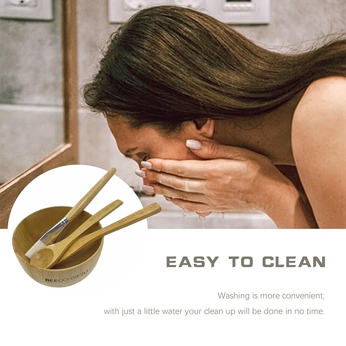 BEECO GIF2U Skincare Face Mask Mixing Bowl Set 6 Pack,Makeup Skin Care Products for Clay Mask,Home DIY Beauty & Personal Care Tools Kit Bamboo Bowl,Spatula,Spoon,Brush,Silicone Applicator,Headband