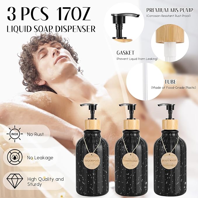 32PCS Bathroom Sets with Shower Curtain and Rugs,Bathroom Set Black Bathroom Accessories Black Shower Curtain Set with Bathroom Trash Can