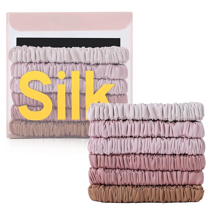 6Pcs Silk Hair Ties Small 22 Momme 100% Pure Mulberry Silk Scrunchies for Women Girls Thin Skinny Hair Sleep Scrunchies No Damage(Color 13)