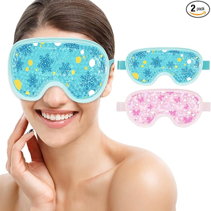 SEIWEHIDO Cooling Eye Mask Cold Eye Compress Mask for Puffy Eyes, Reusable Eye Ice Pack Gel Ice Eye Mask for Tired Eyes, Eyes Surgery, Migraines, Stress Relief, Itchy Eyes, Skin Care, Eye Spa 2PCS