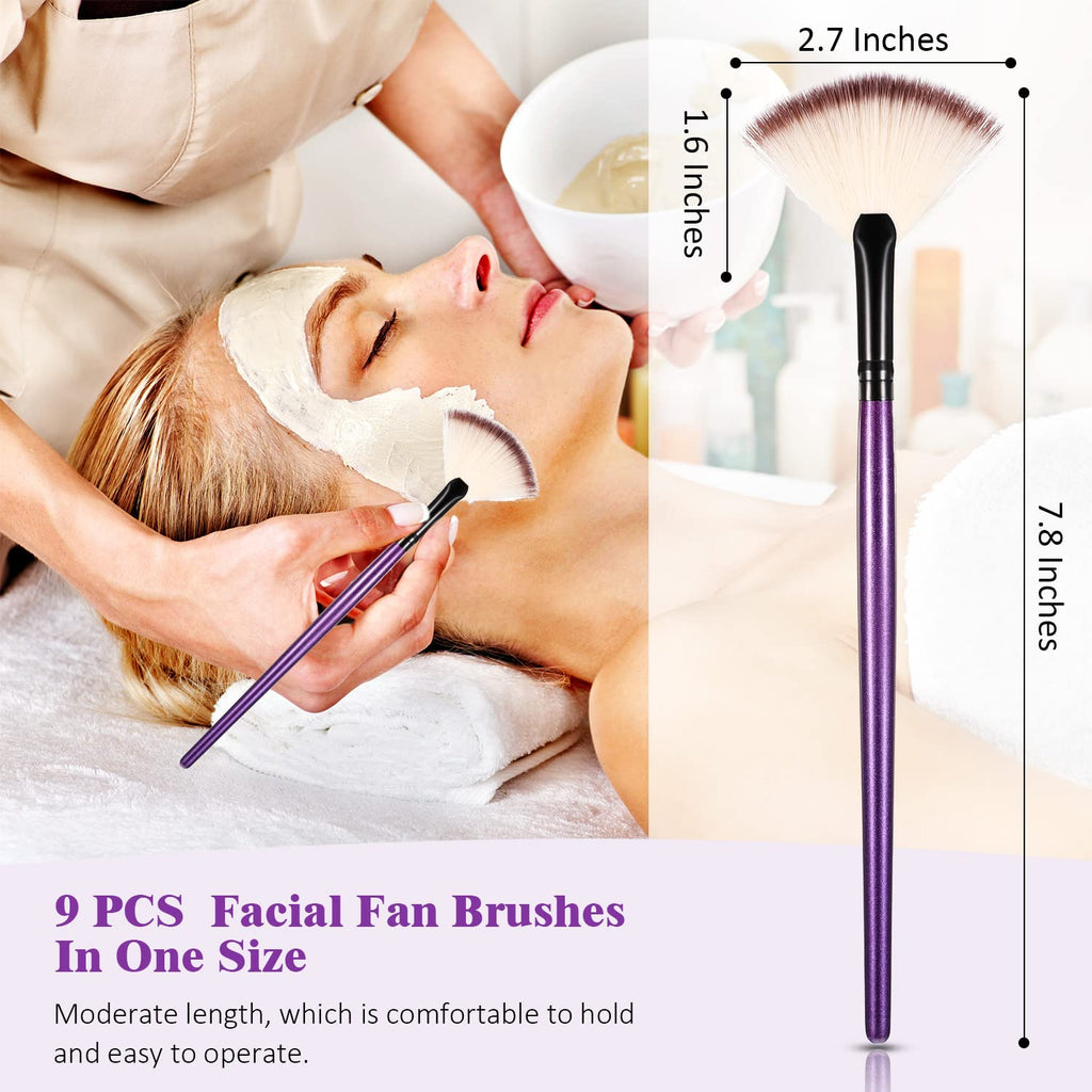 9 Pieces Facial Fan Mask Brushes, Soft Facial Applicator Brushes Tools for Peel Glycolic Makeup for Mud Cream(Purple)