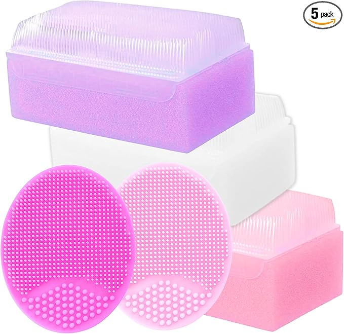 Cradle Cap Brush and Sponge Set for Baby - Bath Essentials for Newborns | Treatment Comb | Baby Bath Sponges (5-Pack Pink)