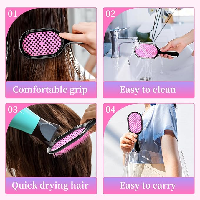 Detangling Brush,2 Pack Detangler Brush, Gentle & Effective Detangling on Wet or Dry Fragile Hair Types,Ultra-light, Detangling Brsuh ventilated and antistatic hairbrush (Black+blue)
