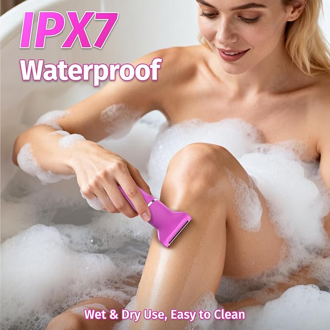 Bikini Trimmer for Women,5-in-1 Electric Razors for Women,Electric Shaver for Women's,IPX7 Waterproof Trimmer for Men Legs,with 5 Replaceable Blade Heads,USB Recharge Dock（Rose Pink）