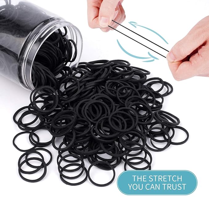HOYOLS 3/4” Inches Black Hair Rubber Bands for Hair Ties Small Mini Elastics Bands Large Braiding Ponytail Holders for Girls No Damage 600pcs (M)