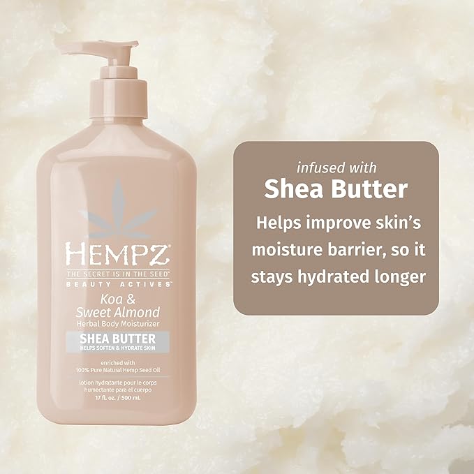 Hempz Koa & Sweet Almond Herbal Body Moisturizer for Women,17 Fl. oz. - Moisturizing Lotion with 100% Pure Hemp Seed Oil and Shea Butter - Hydrating Vegan Lotion for Dry Skin,(Pack of 2)