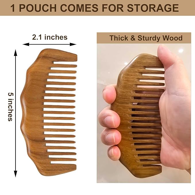 Moreinday 2 Pack Wooden Comb, Beard Comb for Men, Hair Combs for Women