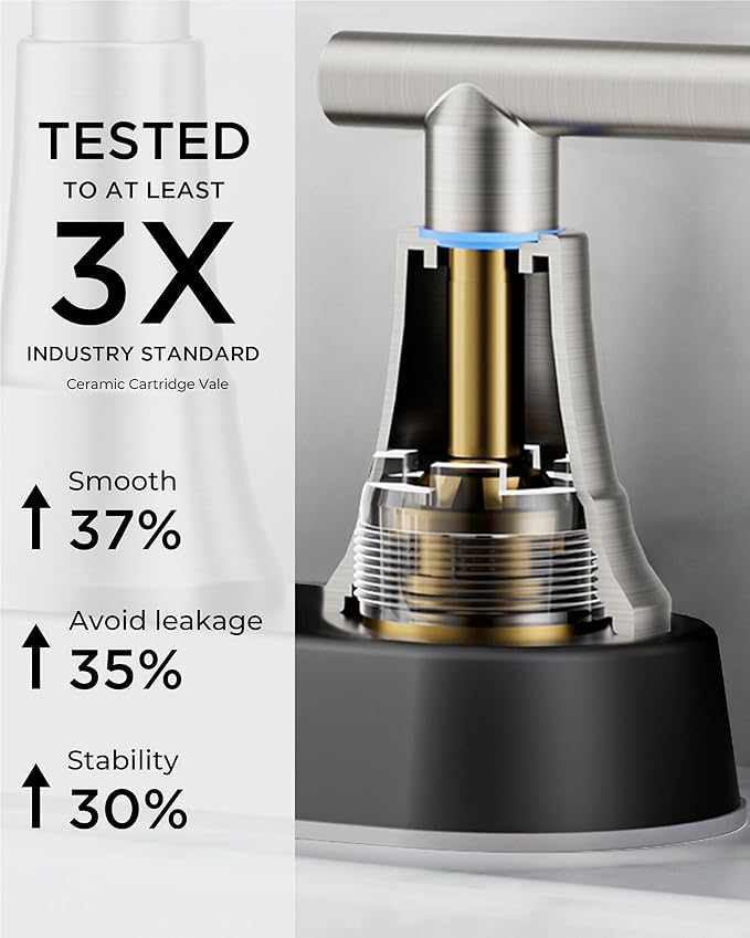 FORIOUS Black and Brushed Nickel Bathroom Faucets, 4 Inch Centerset Bathroom Sink Faucet 2 or 3 Hole with Pop up Drain and cUPC Hose, Two Handles Control, 360° spout for Restroom,Vanity, Rv
