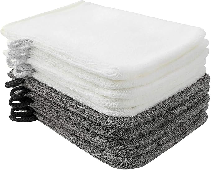 PHOGARY 10Pack Microfiber Wash Mitts, Soft Face Mittens, Reusable Remover, 6×8in, White, Grey