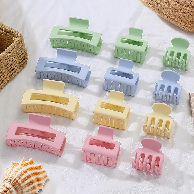 SMKSL 3 Styles Hair Clips for Women Small Medium Big Claw Clips for Thin Thick Hair 12 Pcs Hair Claw Clips Hair Clips Combination Hair Accessories for Women (Colorful)