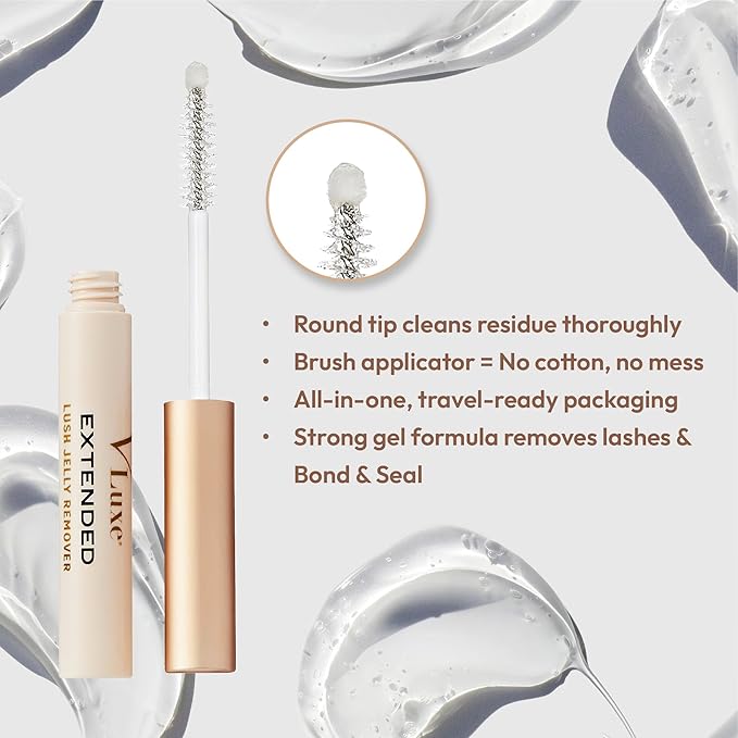 VLuxe Lush Jelly Lash Remover for Eyelash Extensions, Clusters, Individual False Lash, Mess-Free Gel Formula Removes Bond & Seal, Lash Glue & Adhesive, Mascara Brush For Easy Removal With No Wipes