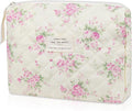 Gosect Floral Makeup Bag, Small Cosmetic Bag for Women Girls, Cute Cotton Makeup Bag, Quilted Makeup Bags, Flower Travel Toiletry Organizer Bag(Pink Flower)