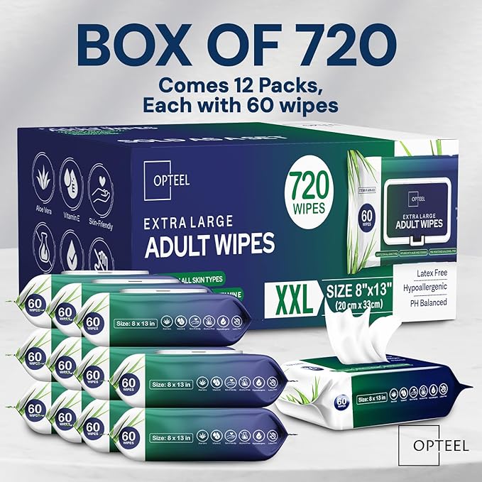 OPTEEL Adult Wipes for the Elderly – Extra Large 8x13, Pre-Moistened 720ct