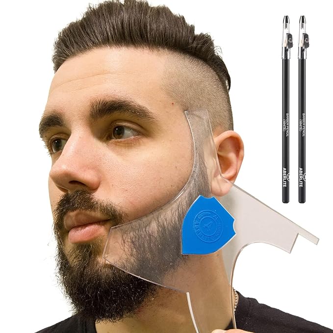 Aberlite ClearShaper 3.0 - Beard Shaper Kit w/Two Barber Pencils - Premium Shaping Tool - 100% Clear | Many Styles - The Ultimate Beard/Hair Lineup (US Patent) - Stencil Guide Template Outliner