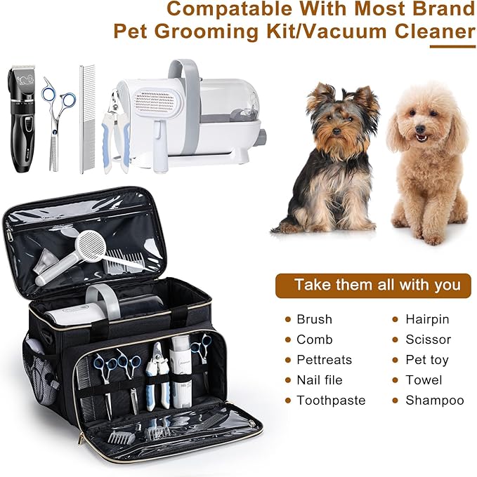 BABEYER Dog Grooming Vacuum Bag, Pet Grooming Kit Bag Perfect for Dog Hair Vacuum & Grooming Tool Kit Accessories- Black