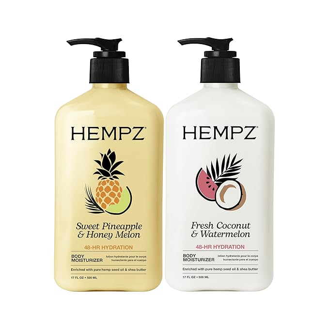 Hempz Body Lotion - Sweet Pineapple & Honey Melon + Coconut & Watermelon Daily Moisturizing Cream, Shea Butter, Aloe - Skin Care Products